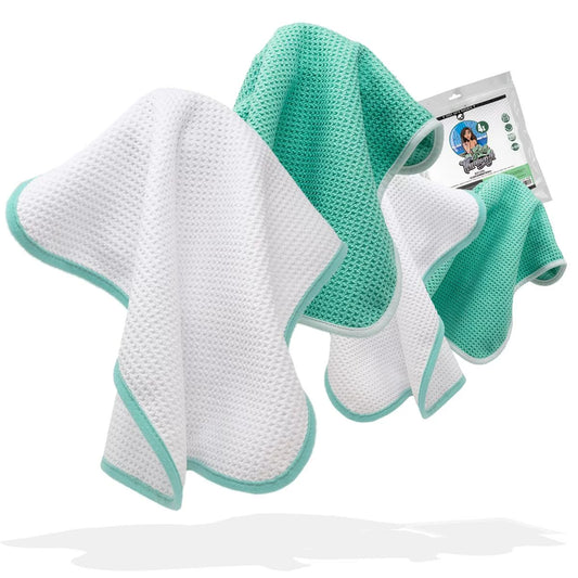 NUKE GUYS - SEE THROUGH - MIKROFASER WAFFELTUCH - 450 GSM, 35X35CM - MINT/WEISS - 4ER PACK