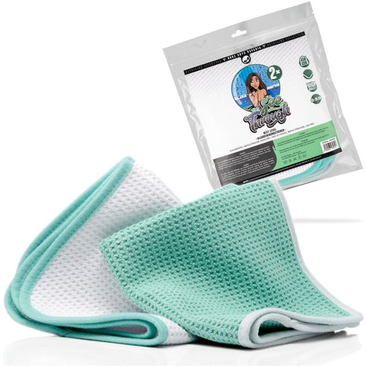 NUKE GUYS - SEE THROUGH - MIKROFASER WAFFELTUCH - 450 GSM, 35X35CM - MINT/WEISS - 2ER PACK